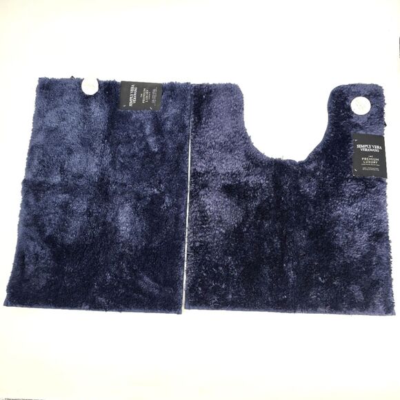 Simply Vera VeraWang Navy Blue Shaggy Bath Mat Rug Set The Premium Luxury 2pc - Picture 1 of 6